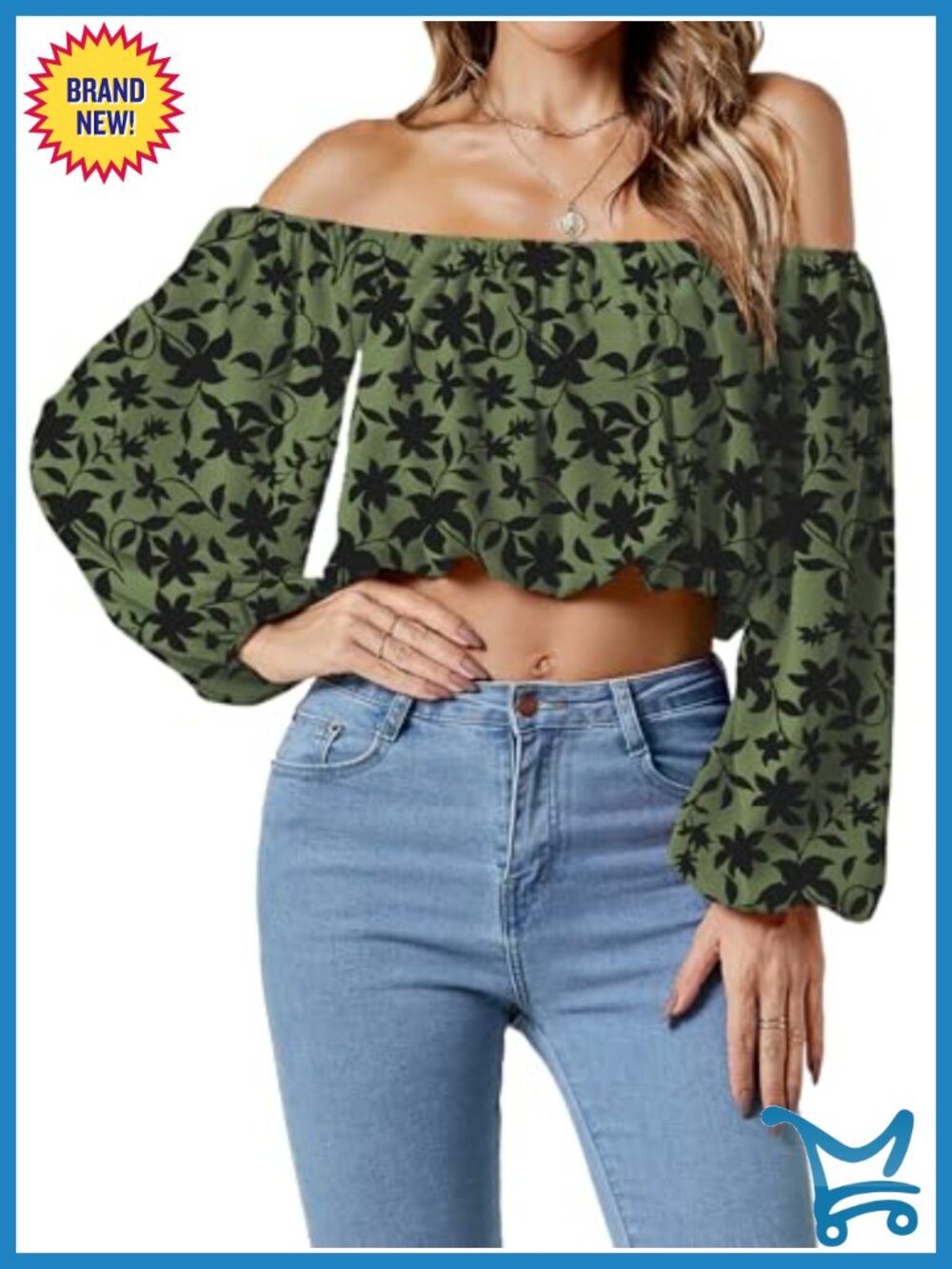 Off Shoulder Crop Top Long Puff Sleeve Ruched Blouse Women's Sexy